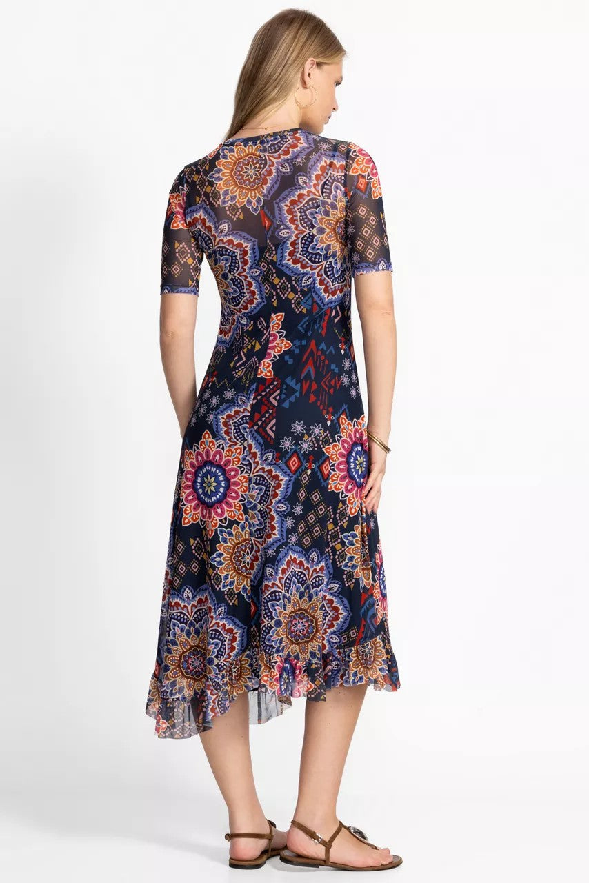 Johnny Was Women MESH ELBOW SLEEVE ASYMMETRIC HEM DRESS