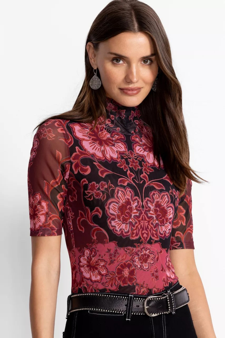 Johnny Was Women MESH ELBOW SLEEVE MOCK NECK