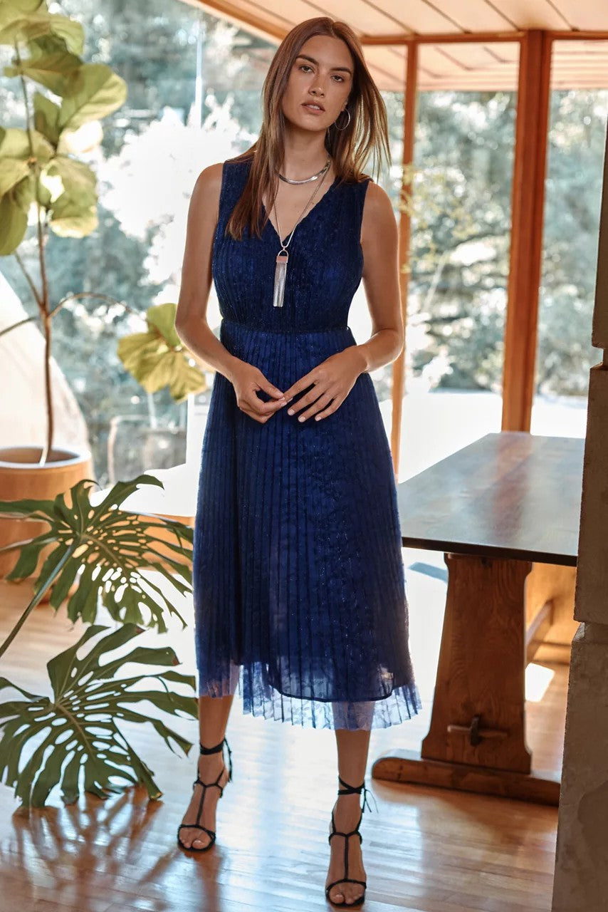 Johnny Was Women CLARIO PLEATED MIDI DRESS