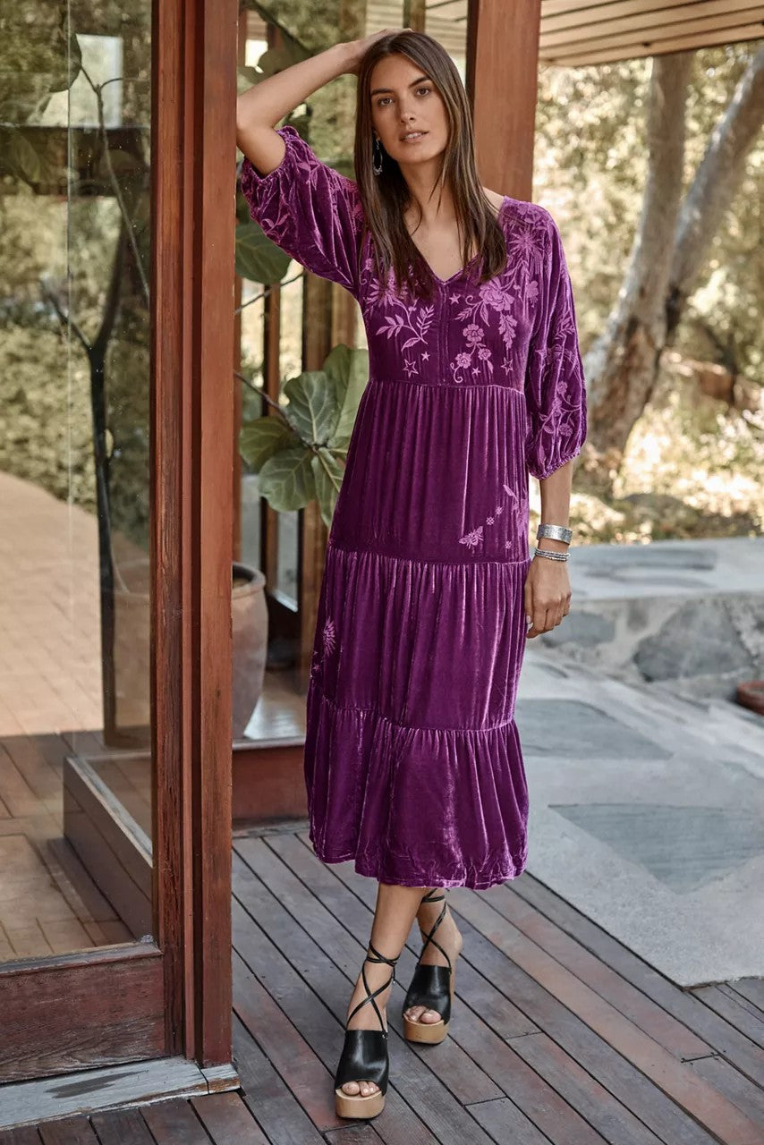 Johnny Was Women VELVET DOLMAN TIERED DRESS