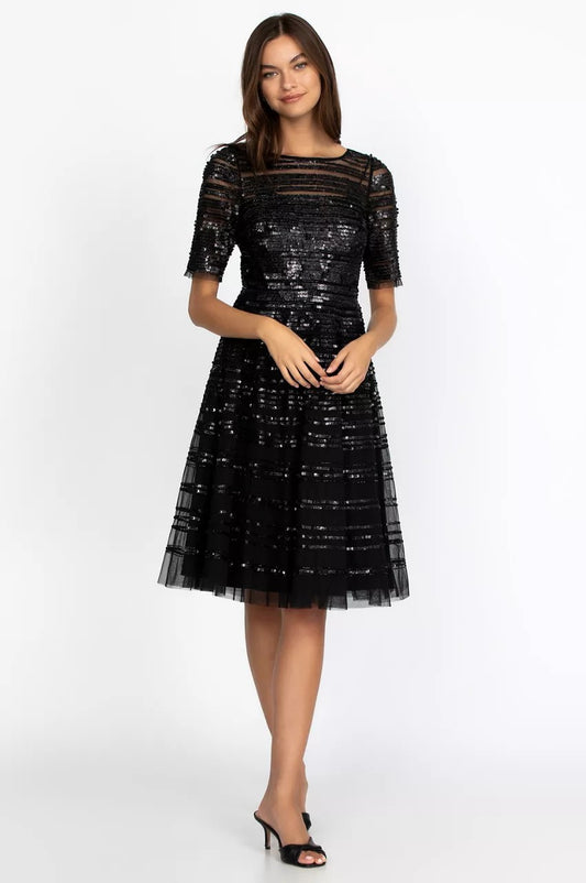 Johnny Was Women Black Beaded Mesh Dress