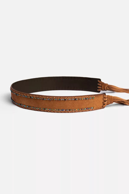 Johnny Was Women HANDBEADED ITALIAN SUEDE TASSEL BELT