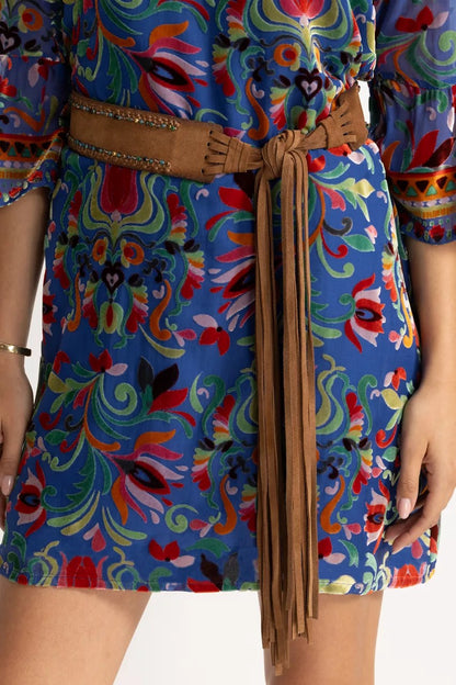 Johnny Was Women HANDBEADED ITALIAN SUEDE TASSEL BELT