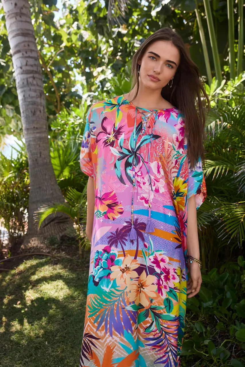 Johnny Was Women ZERU TIE NECK MAXI KAFTAN