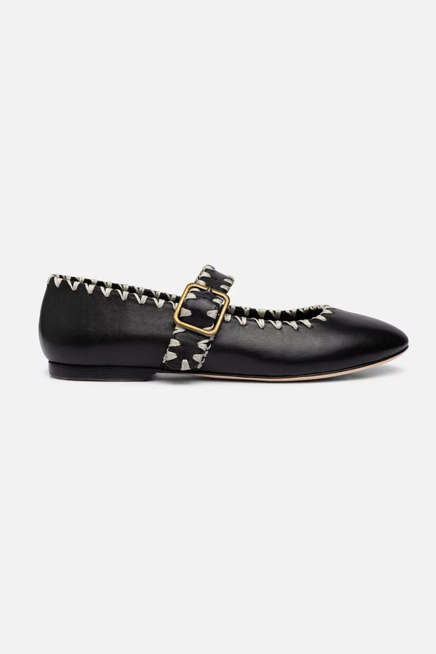 Johnny Was Women BLANKET STITCH LEATHER MARY JANE FLAT