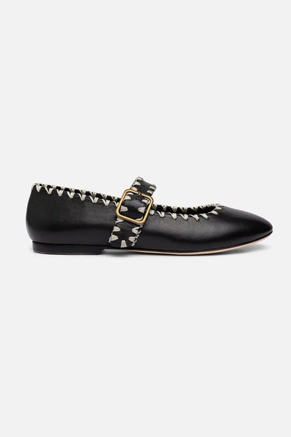 Johnny Was Women BLANKET STITCH LEATHER MARY JANE FLAT