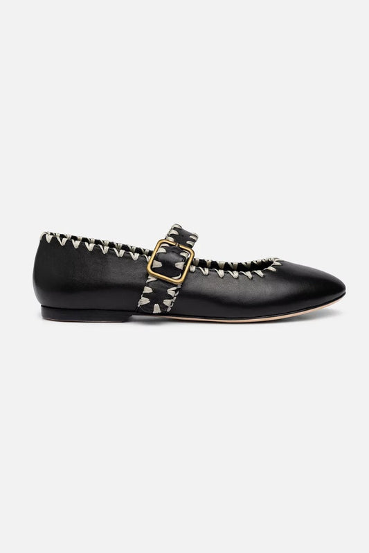 Johnny Was Women BLANKET STITCH LEATHER MARY JANE FLAT