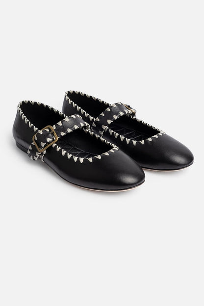 Johnny Was Women BLANKET STITCH LEATHER MARY JANE FLAT