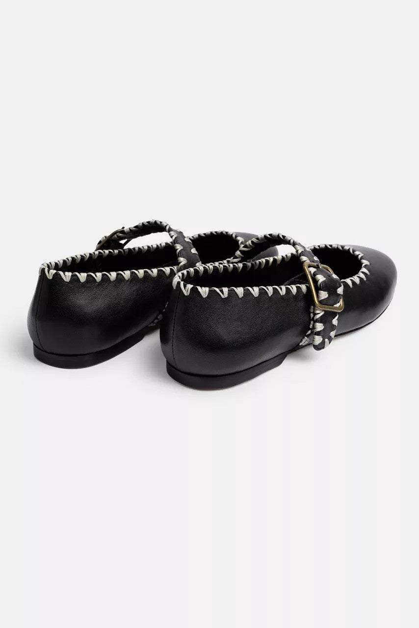 Johnny Was Women BLANKET STITCH LEATHER MARY JANE FLAT