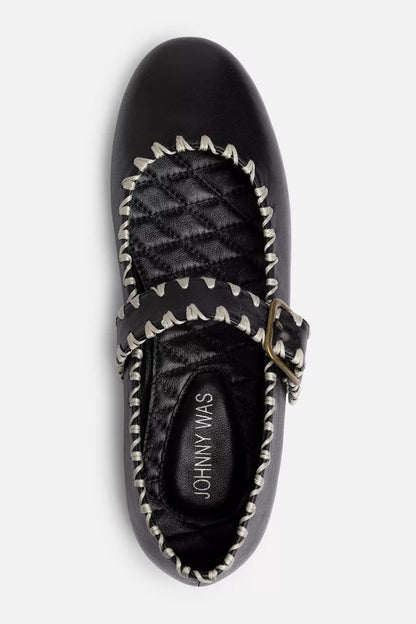 Johnny Was Women BLANKET STITCH LEATHER MARY JANE FLAT