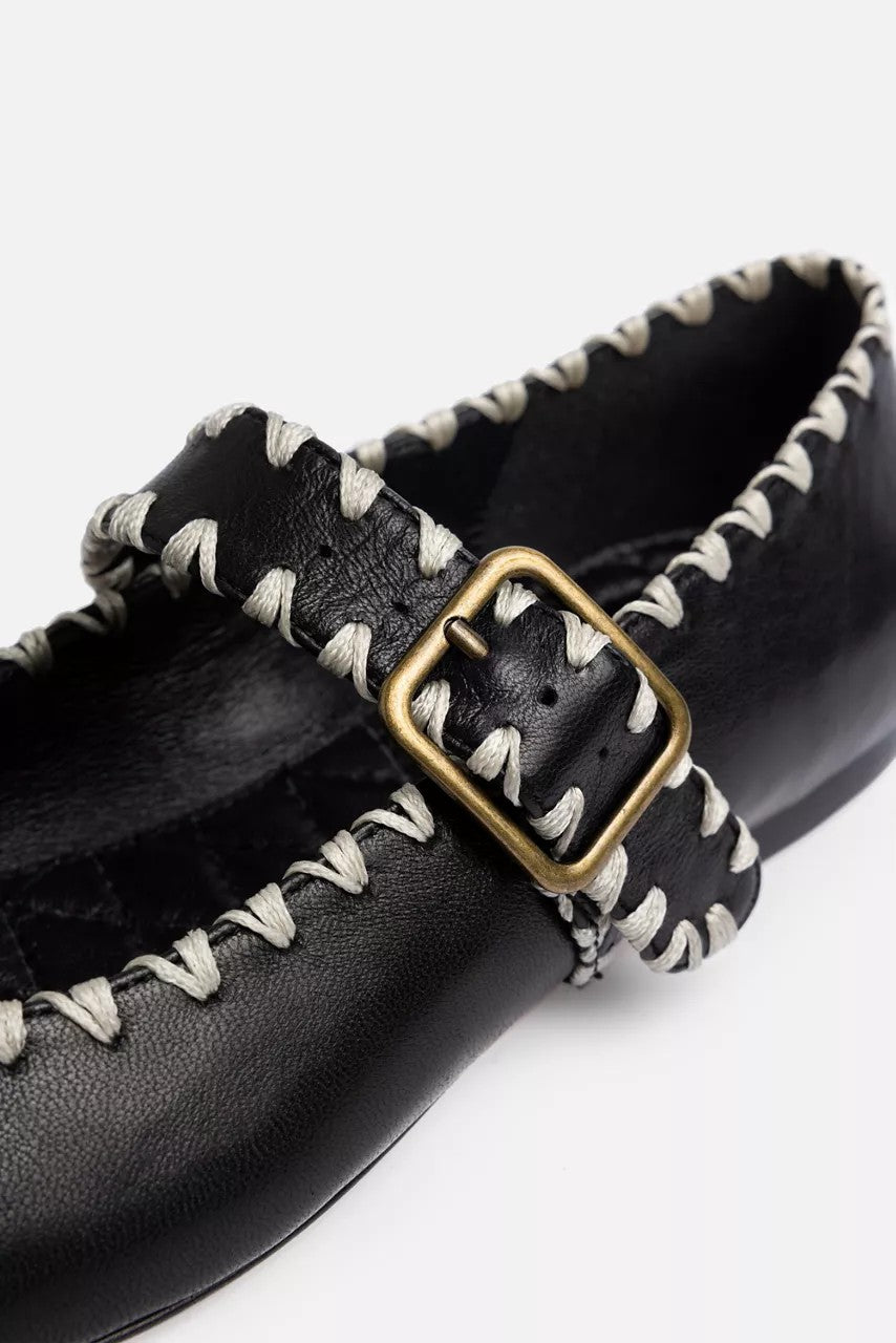 Johnny Was Women BLANKET STITCH LEATHER MARY JANE FLAT