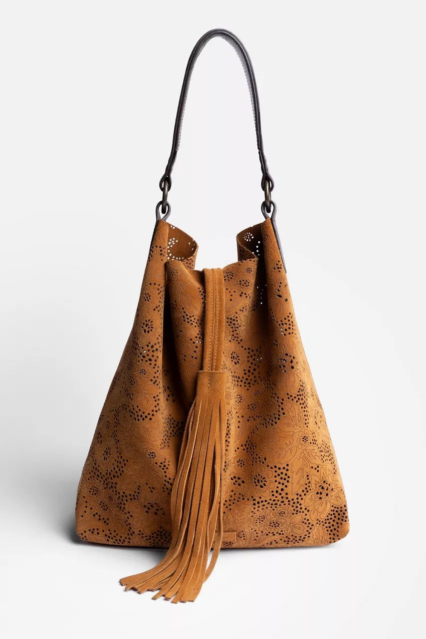Johnny Was Women FLORAL ITALIAN PERFORATED SUEDE SLOUCH BAG