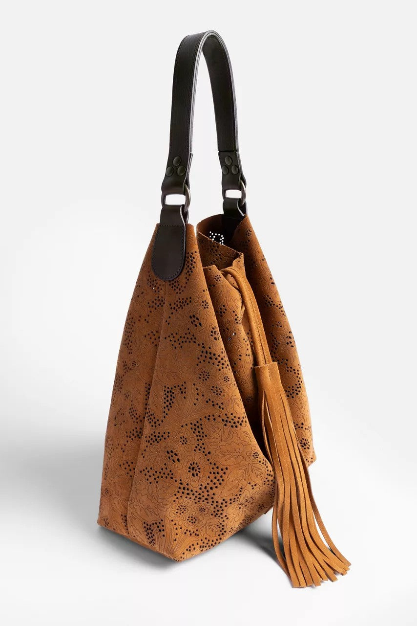 Johnny Was Women FLORAL ITALIAN PERFORATED SUEDE SLOUCH BAG