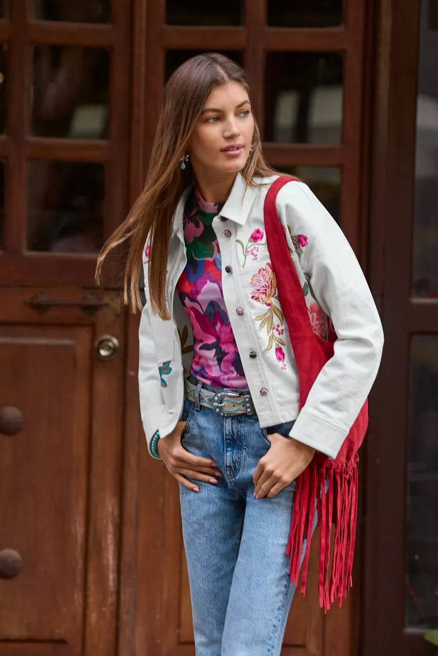 Johnny Was Women WESTERN ITALIAN SUEDE FRINGE BAG