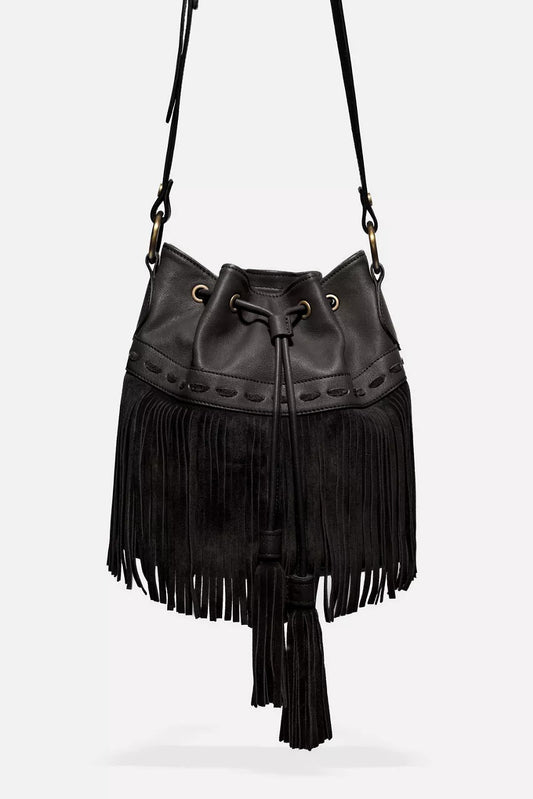 Johnny Was Women ITALIAN LEATHER FRINGE BUCKET BAG
