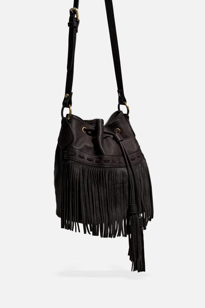 Johnny Was Women ITALIAN LEATHER FRINGE BUCKET BAG