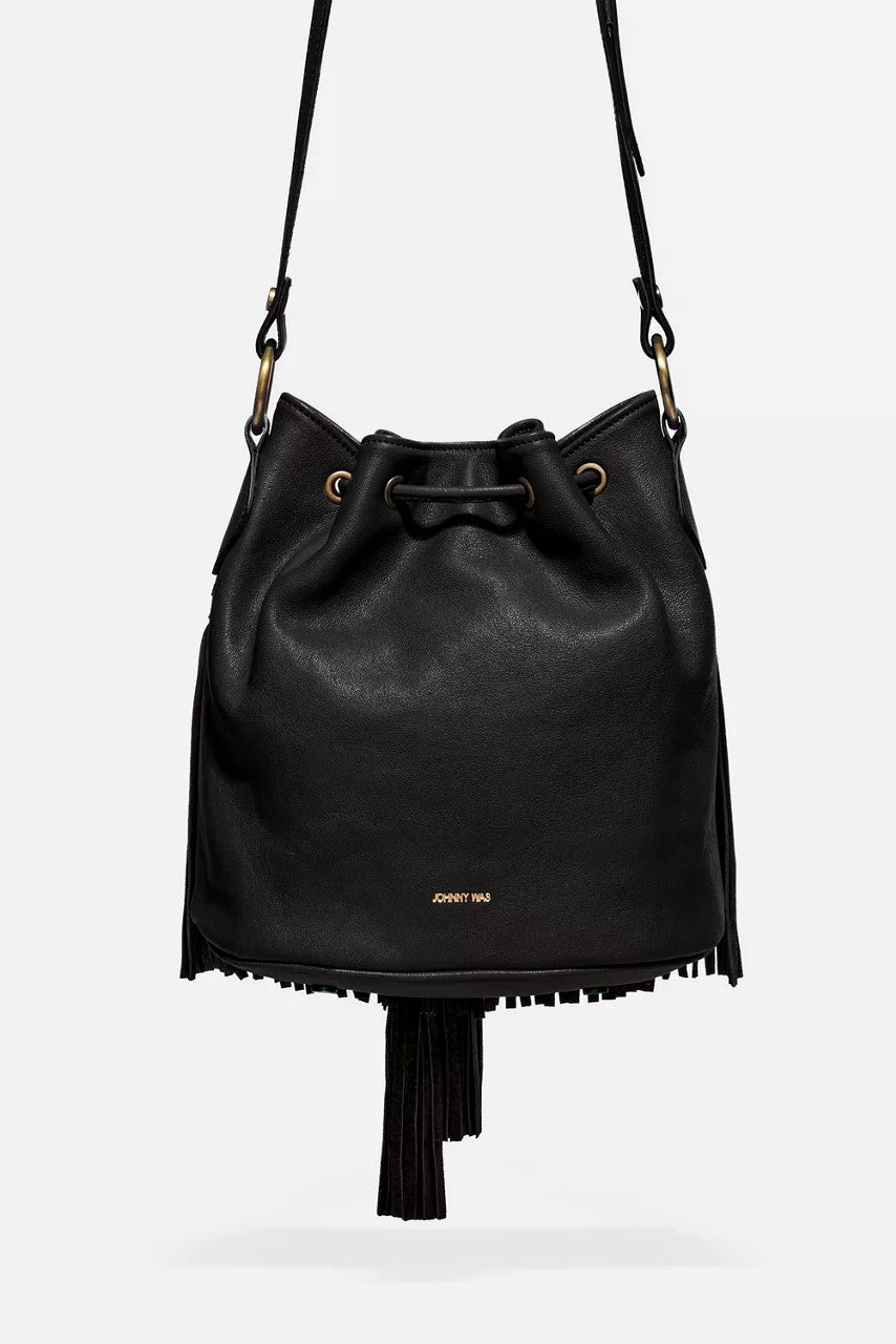 Johnny Was Women ITALIAN LEATHER FRINGE BUCKET BAG