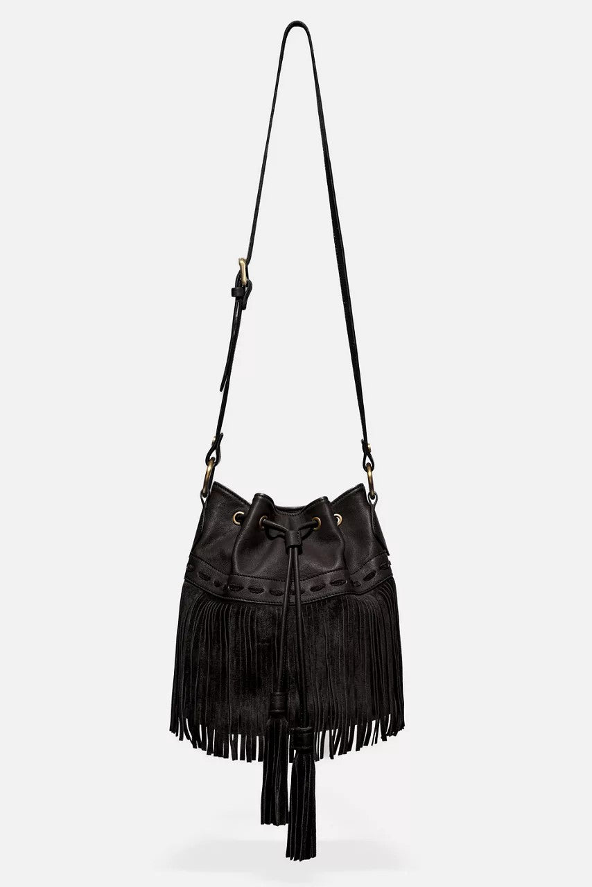 Johnny Was Women ITALIAN LEATHER FRINGE BUCKET BAG