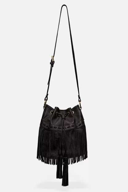 Johnny Was Women ITALIAN LEATHER FRINGE BUCKET BAG