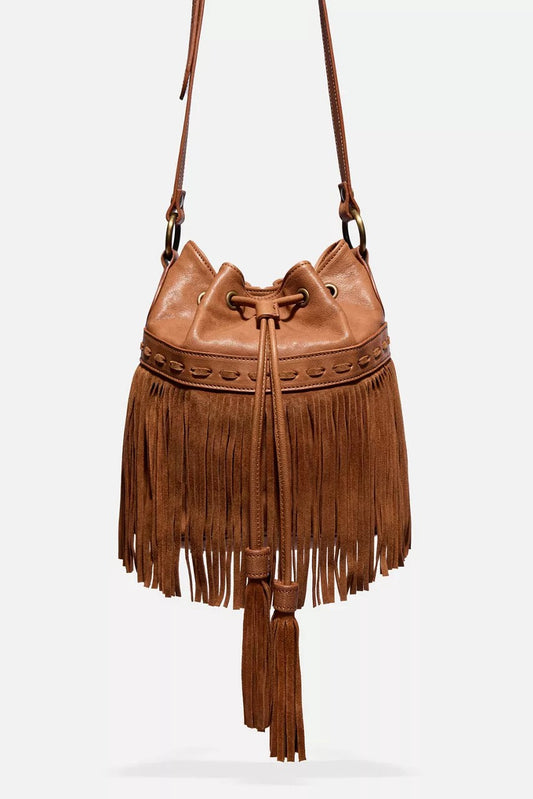 Johnny Was Women ITALIAN LEATHER FRINGE BUCKET BAG