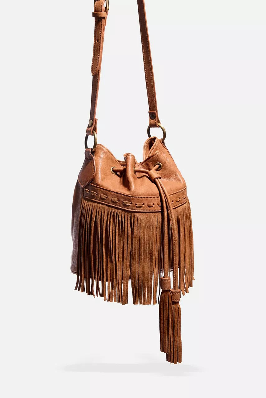 Johnny Was Women ITALIAN LEATHER FRINGE BUCKET BAG