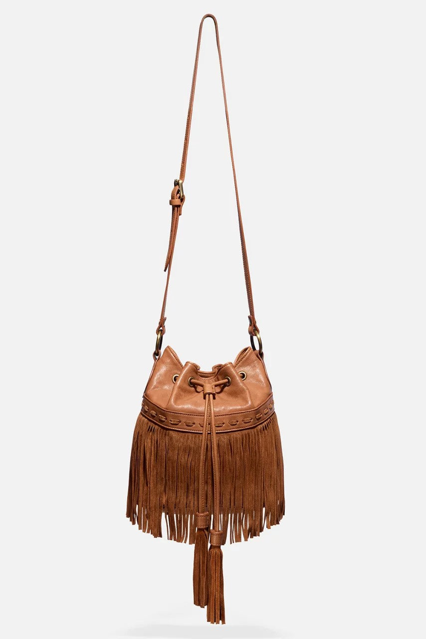 Johnny Was Women ITALIAN LEATHER FRINGE BUCKET BAG