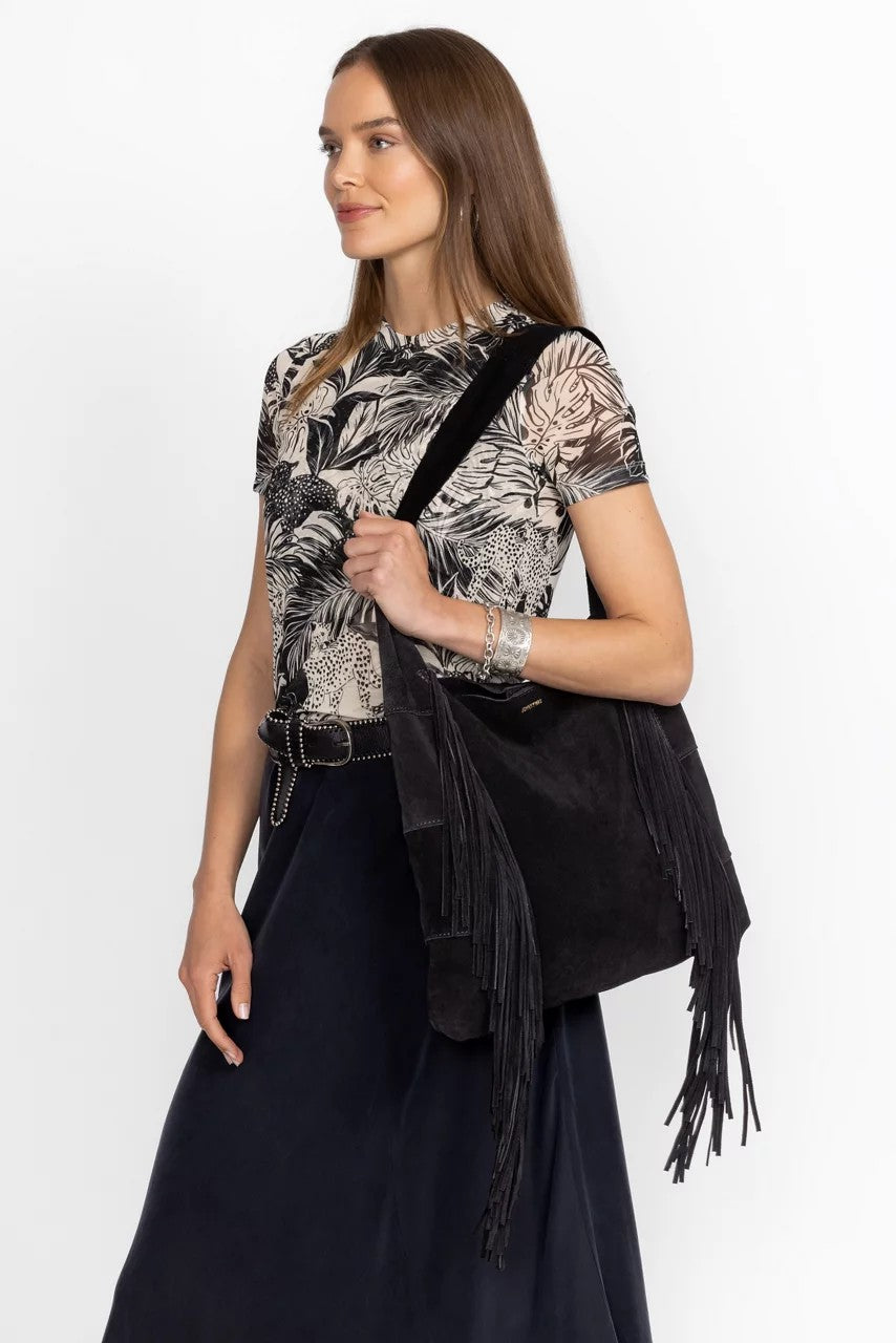 Johnny Was Women NERO ITALIAN SUEDE FRINGE HOBO