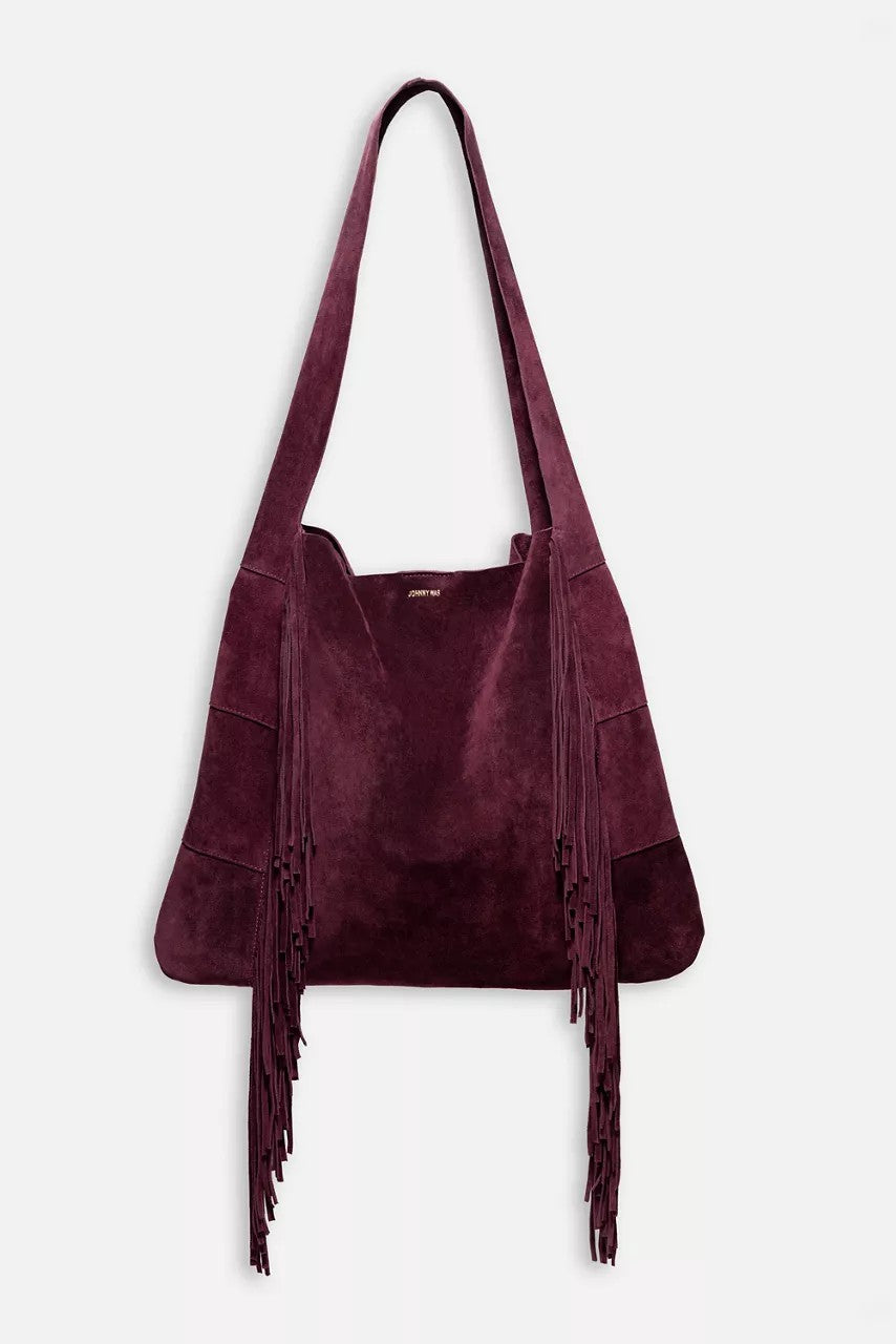 Johnny Was Women AMARONE ITALIAN SUEDE FRINGE HOBO