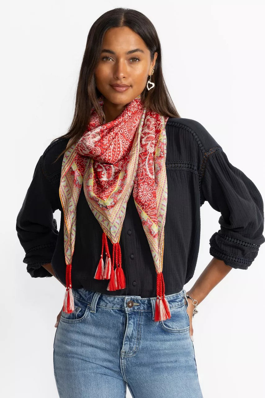 Johnny Was Women RED LACE SILK SCARF