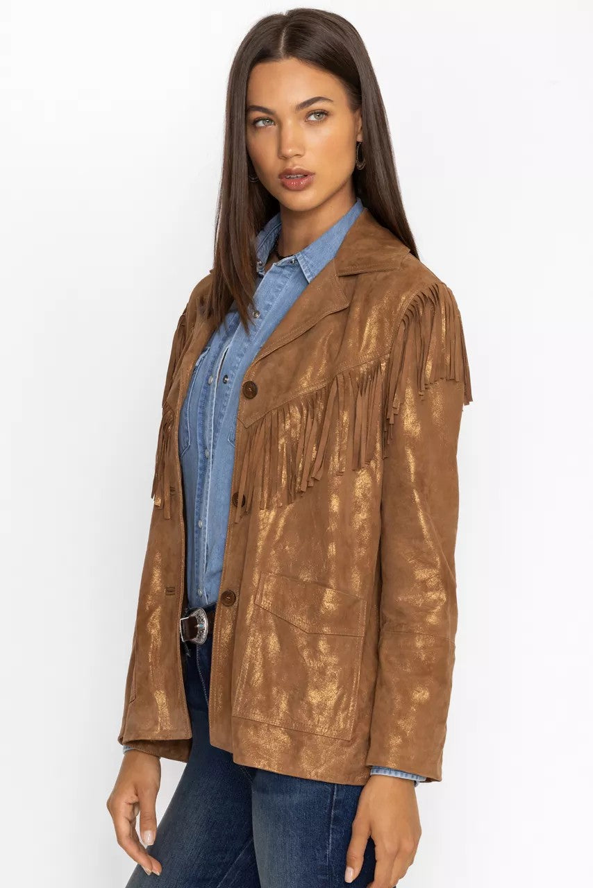 Johnny Was Women GOLD SHIMMER ITALIAN SUEDE FRINGE JACKET