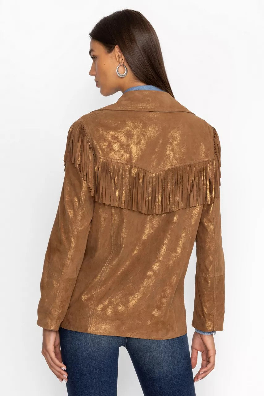 Johnny Was Women GOLD SHIMMER ITALIAN SUEDE FRINGE JACKET