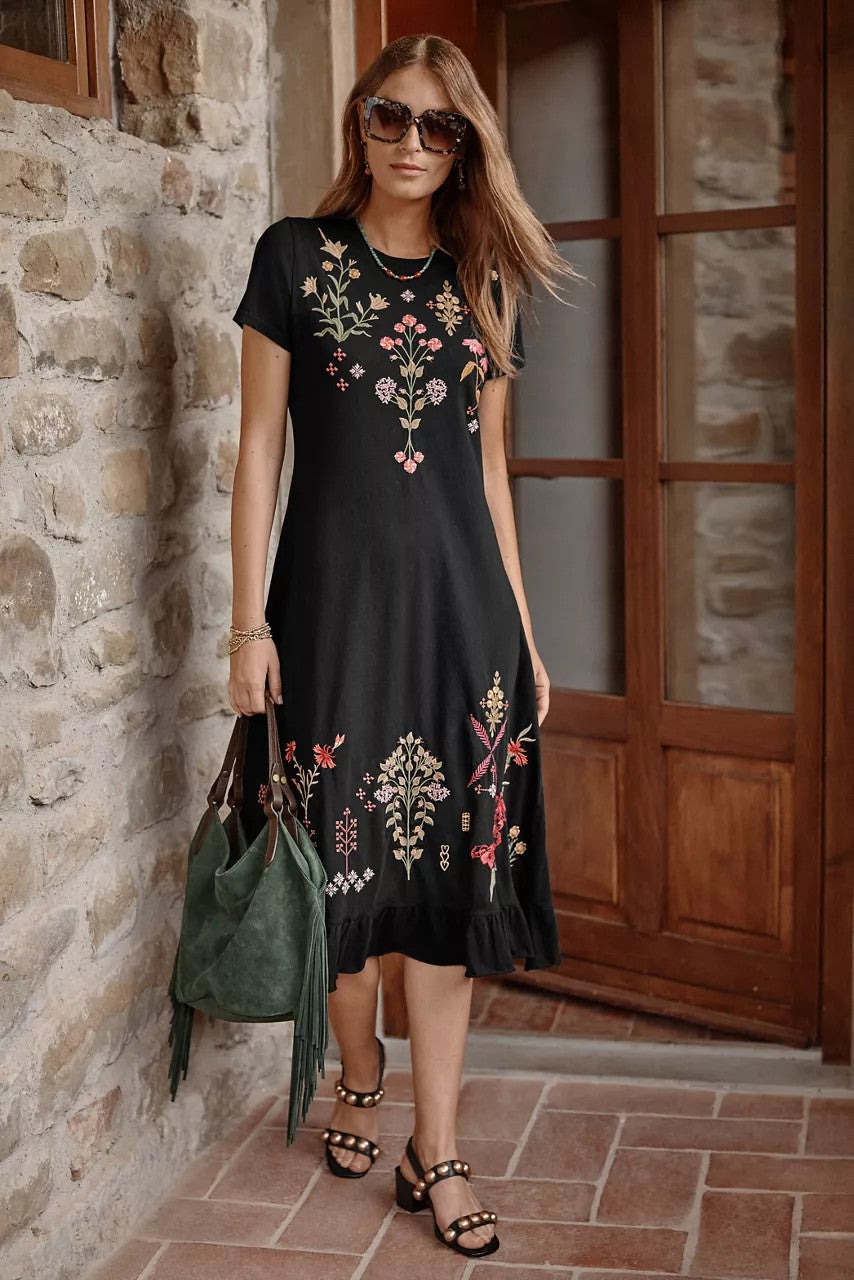 Johnny Was Women SHORT SLEEVE RUFFLE HEM DRESS