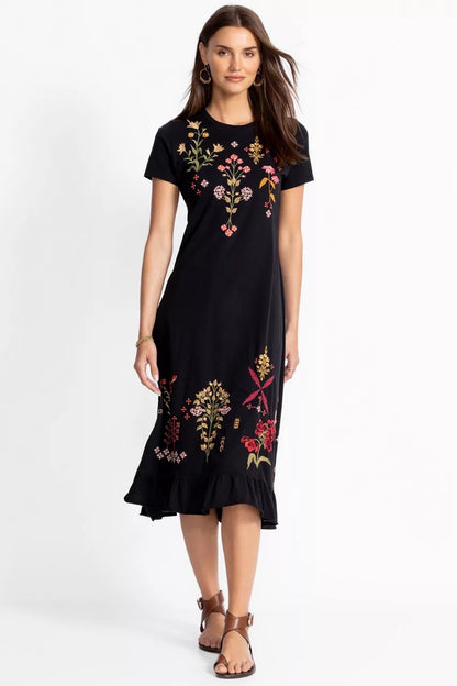 Johnny Was Women SHORT SLEEVE RUFFLE HEM DRESS