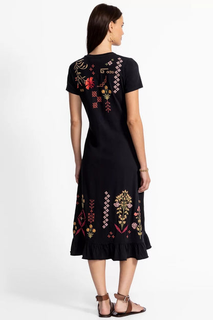 Johnny Was Women SHORT SLEEVE RUFFLE HEM DRESS