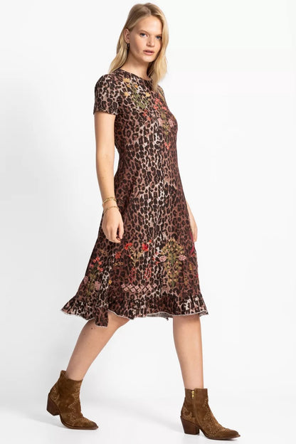 Johnny Was Women SHORT SLEEVE RUFFLE HEM DRESS