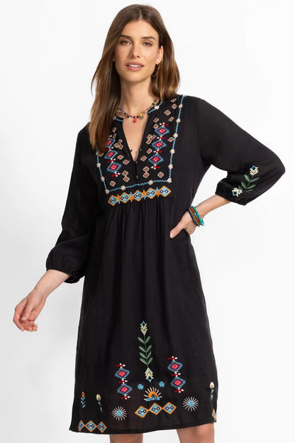 Johnny Was Women BUTTON FRONT YOKE DRESS