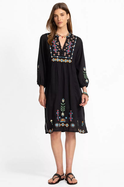 Johnny Was Women BUTTON FRONT YOKE DRESS