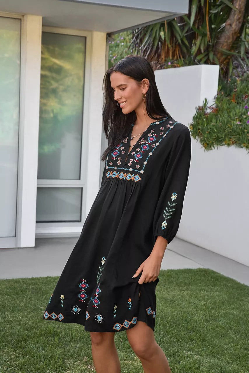Johnny Was Women BUTTON FRONT YOKE DRESS