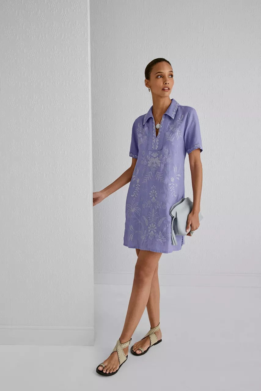 Johnny Was Women LINEN HENLEY COLLARED DRESS