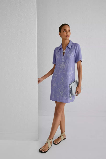 Johnny Was Women LINEN HENLEY COLLARED DRESS