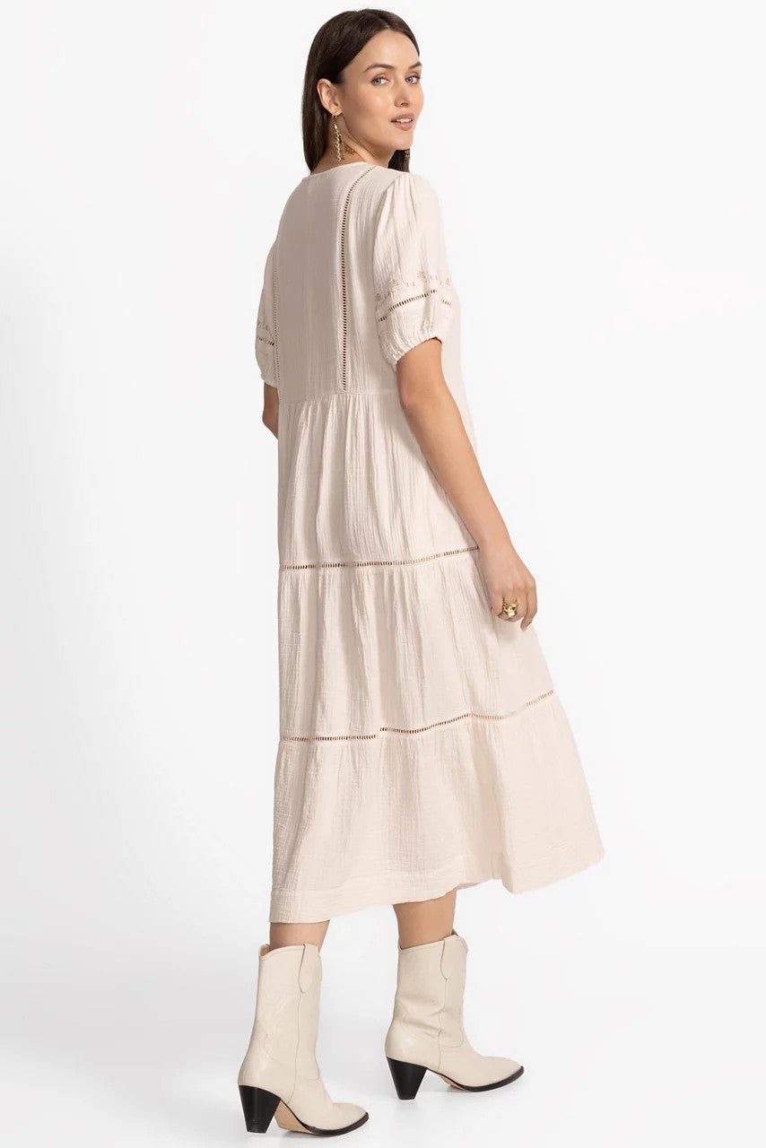 Johnny Was Women PUFF SLEEVE TIE NECK MIDI DRESS
