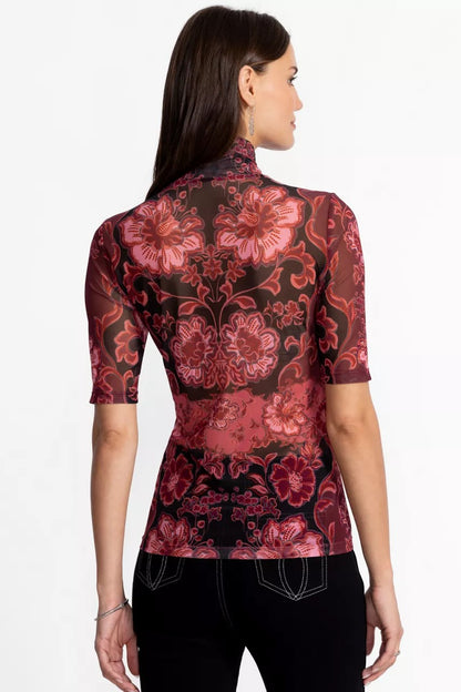 Johnny Was Women MESH ELBOW SLEEVE MOCK NECK