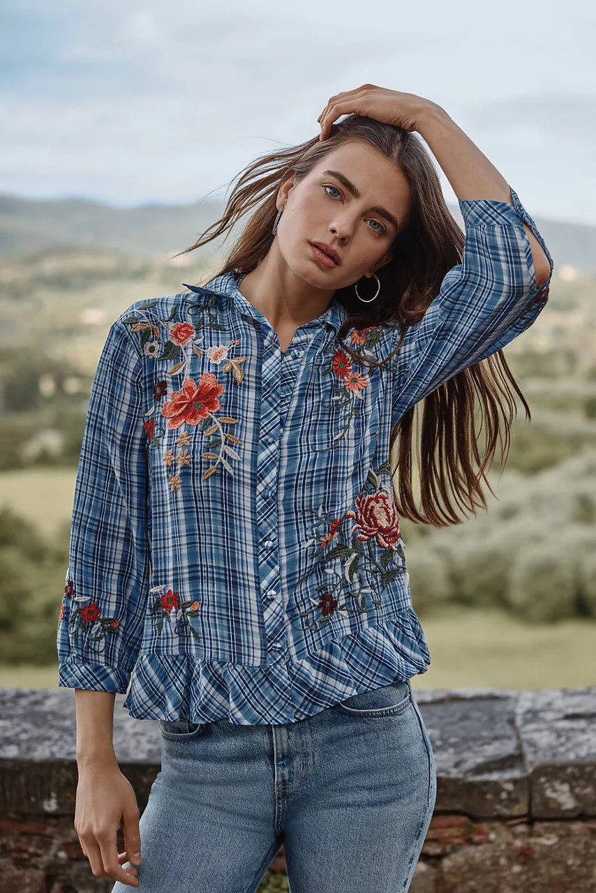 Johnny Was Women PEPLUM RUFFLE HEM SHIRT