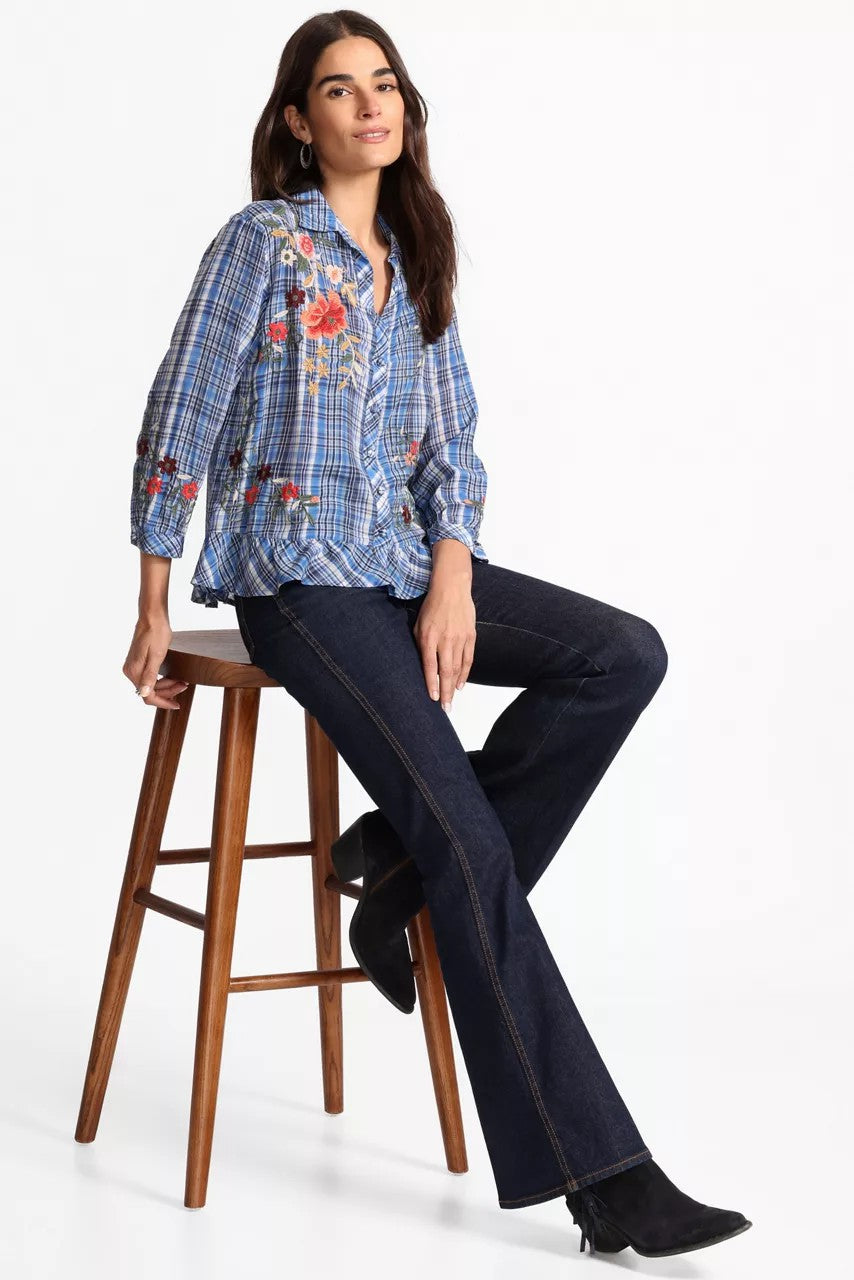 Johnny Was Women PEPLUM RUFFLE HEM SHIRT