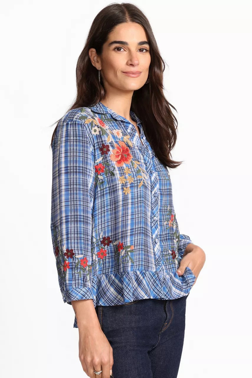 Johnny Was Women PEPLUM RUFFLE HEM SHIRT