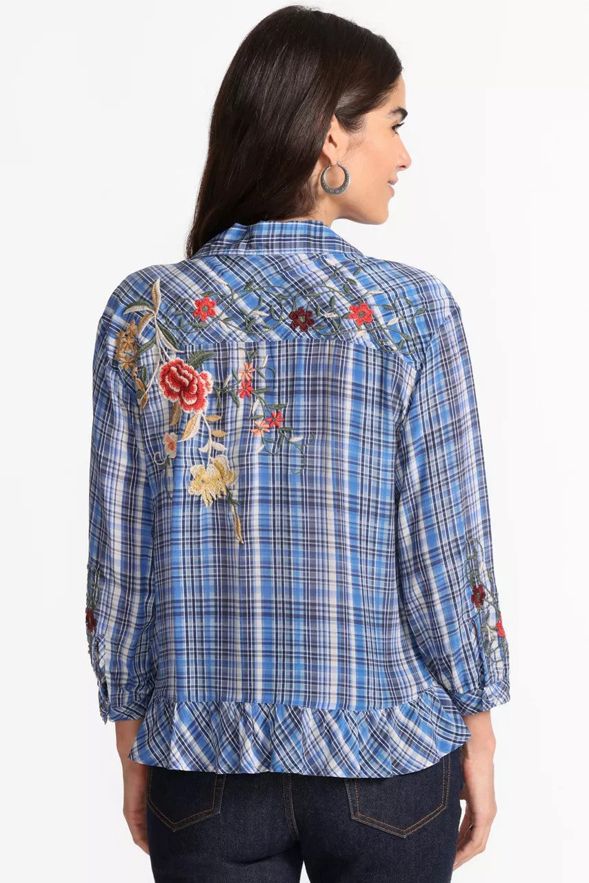 Johnny Was Women PEPLUM RUFFLE HEM SHIRT
