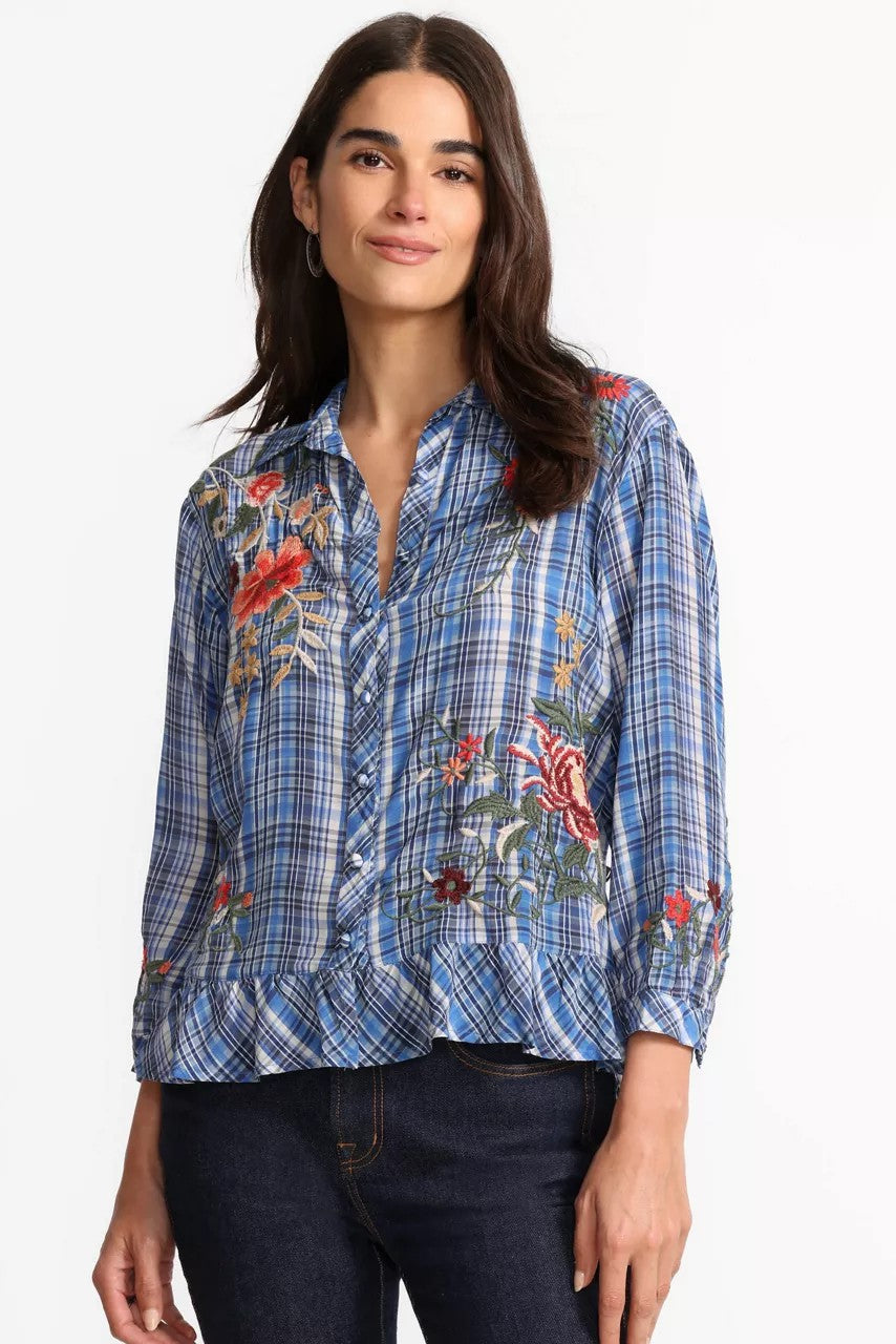 Johnny Was Women PEPLUM RUFFLE HEM SHIRT