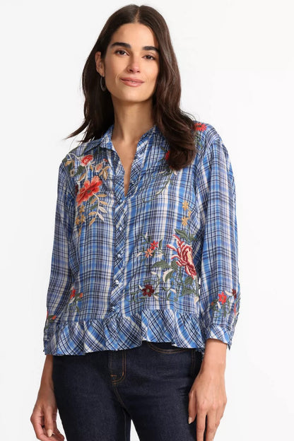 Johnny Was Women PEPLUM RUFFLE HEM SHIRT