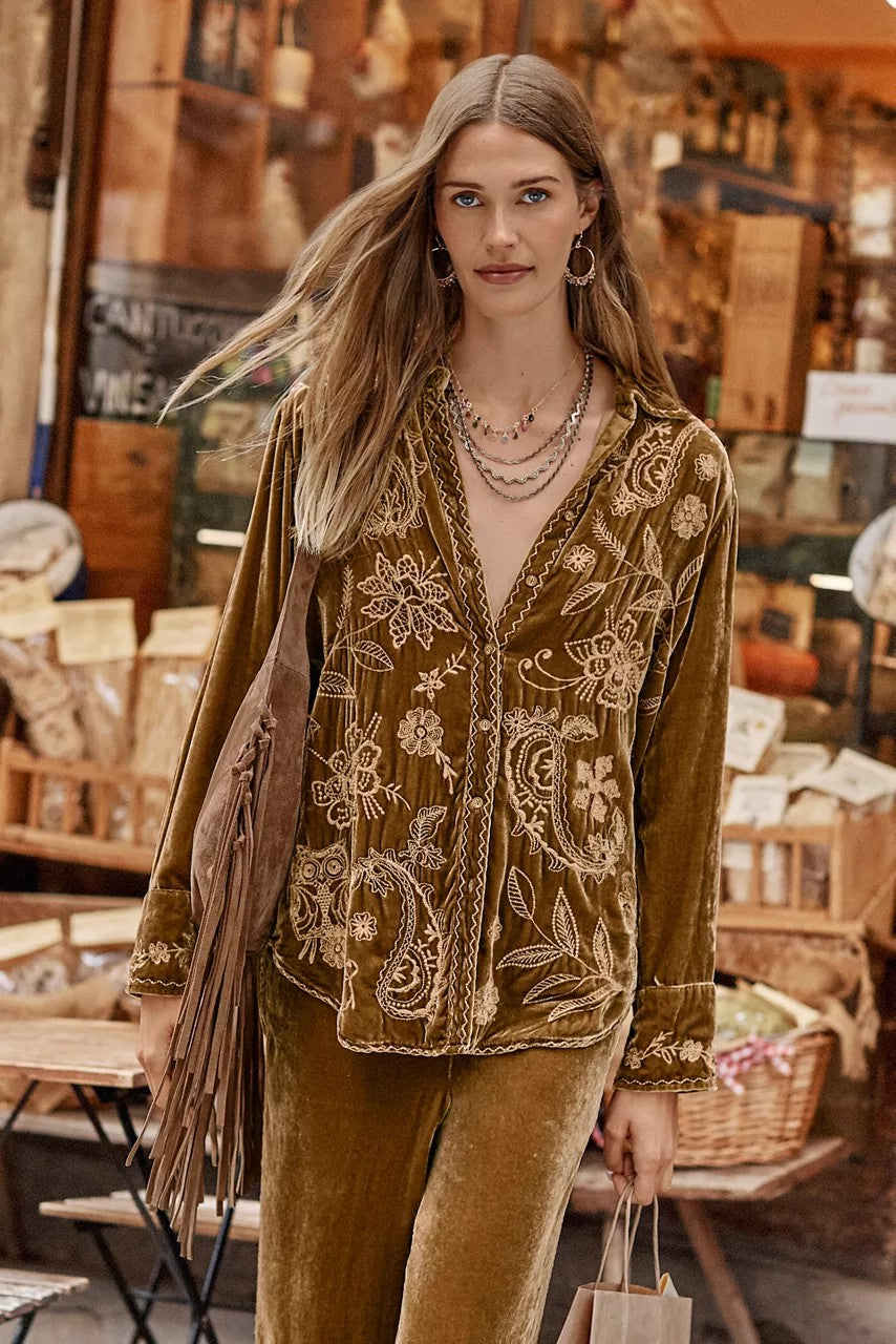 Johnny Was Women VELVET RELAXED SEAMED SHIRT