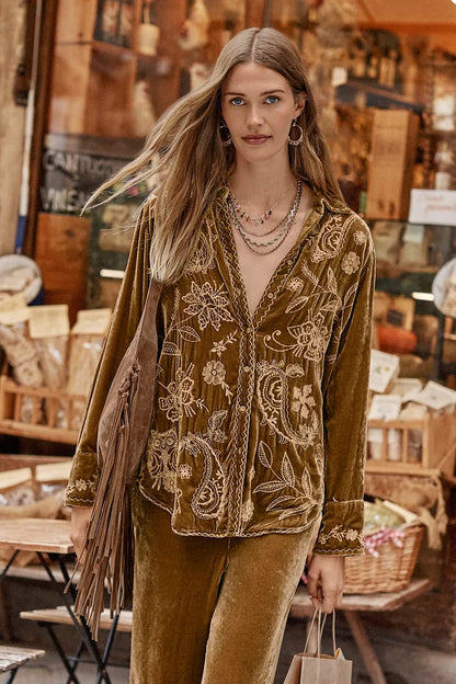 Johnny Was Women VELVET RELAXED SEAMED SHIRT